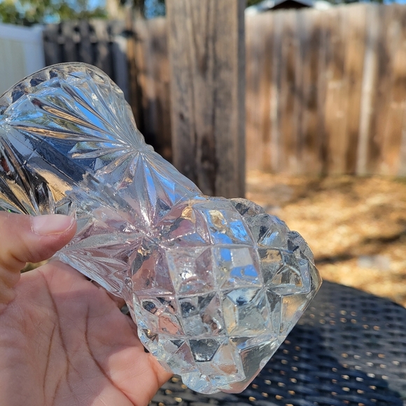 Vintage West Germany 24% Clear Cut Lead Crystal Pineapple Fan Bud Vase 5” Tall - Picture 2 of 9